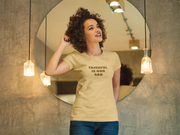 "Faithful Is Our God" Tan T-shirt with brown print; unisex